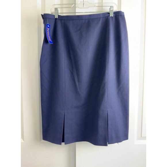 Pendleton 80's Vintage 100% Wool Classic High Waisted A-Line Midi Skirt Navy 14 - Picture 2 of 4